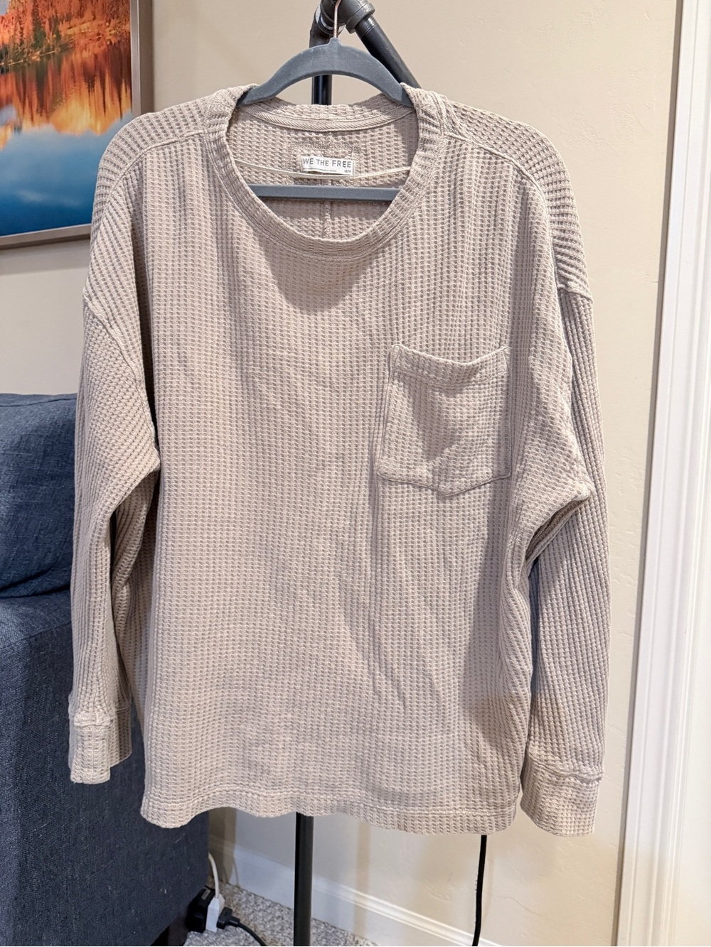 We The Free Waffle Knit Long Sleeve Pocket Tee in Taupe